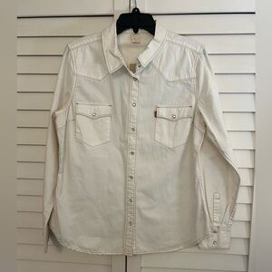 Levi's Women's Off-White Casual Button Down (Pearl Snaps) Shirt XL Western Look